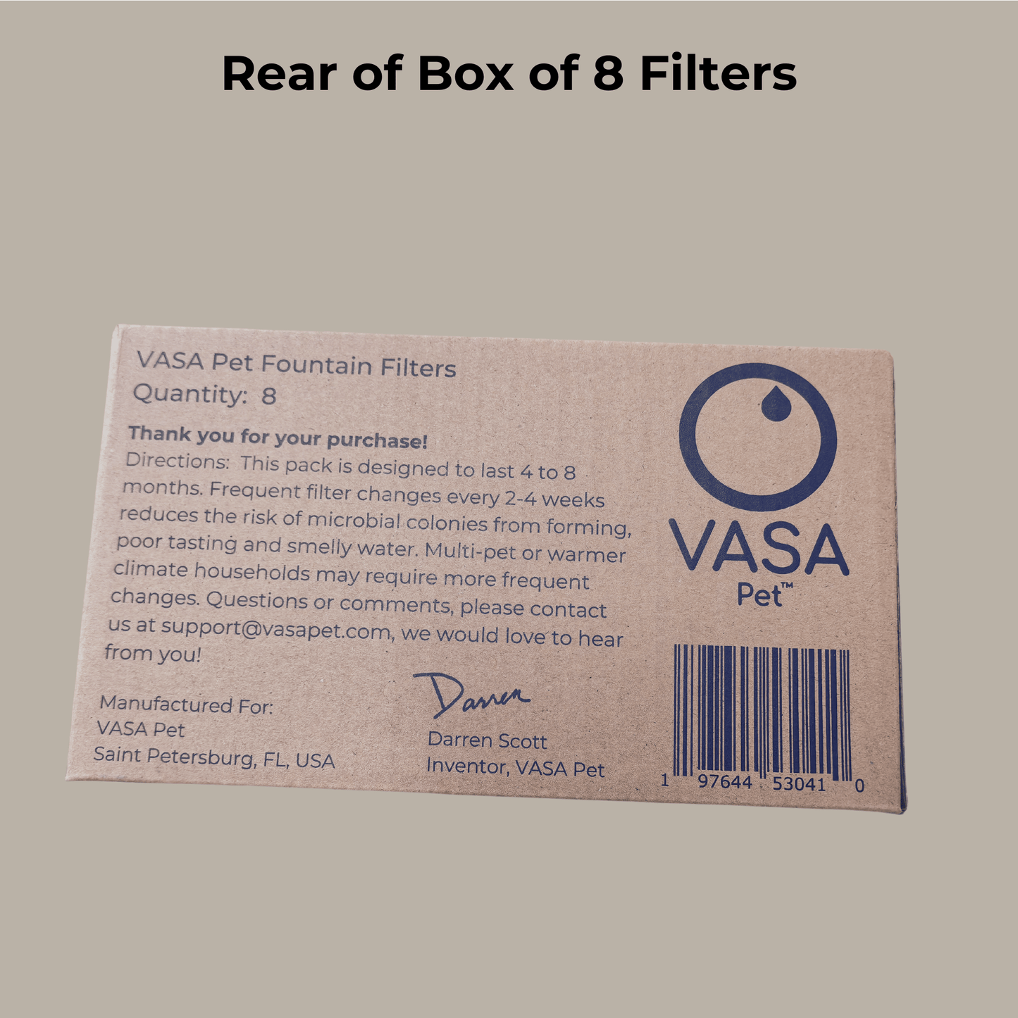 VASA cat water fountain - 8 pack of filters - Rear View