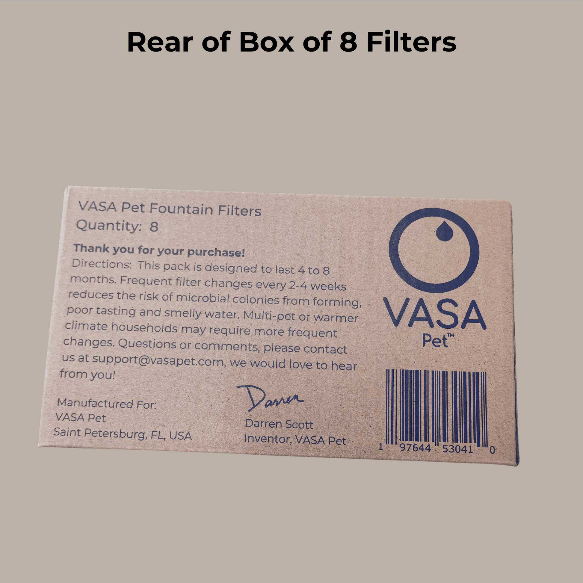 VASA cat water fountain - 8 pack of filters - Rear View